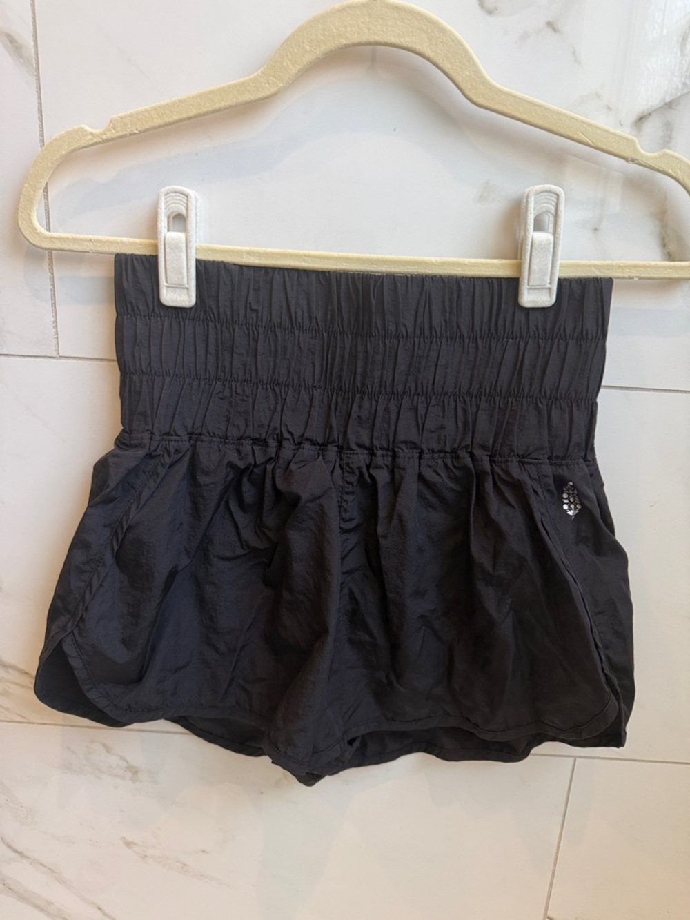 Free People Black Smocked-Waist Flared Athletic Shorts